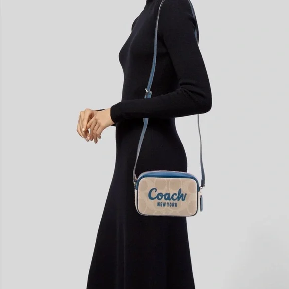 Coach Signature Beige and Blue Crossbody Bag - Picture 2 of 8